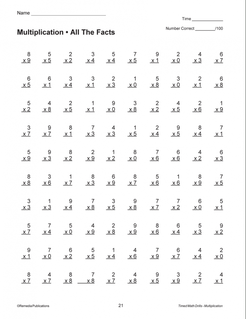 Multiplication Timed Test Pdf Math Multi Digit 