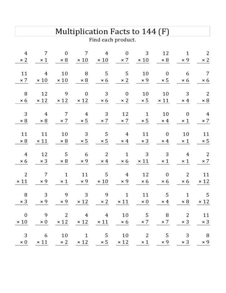 Multiplication Timed Test Printable 0 12 100 Problems 