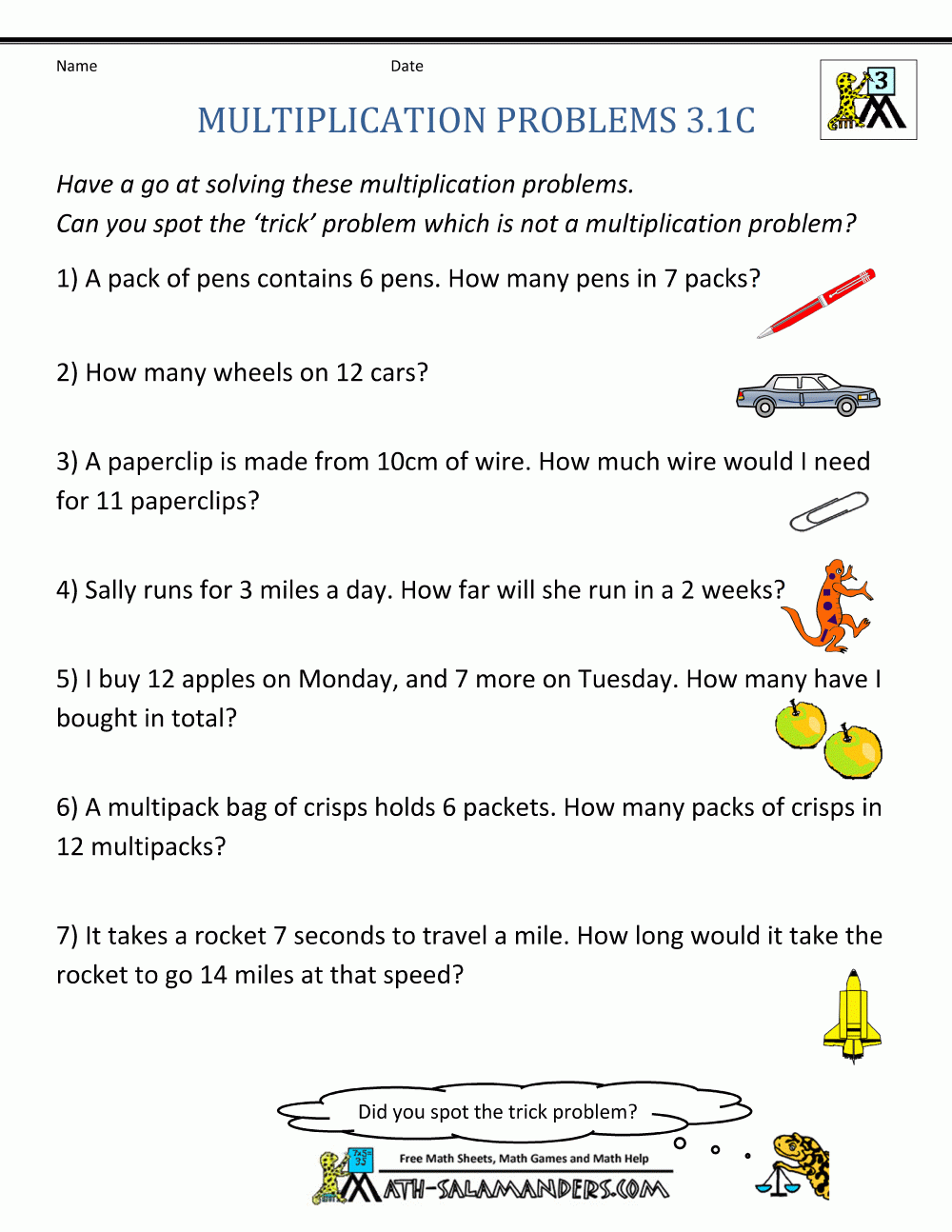 Multiplication Word Problem Worksheets 3rd Grade