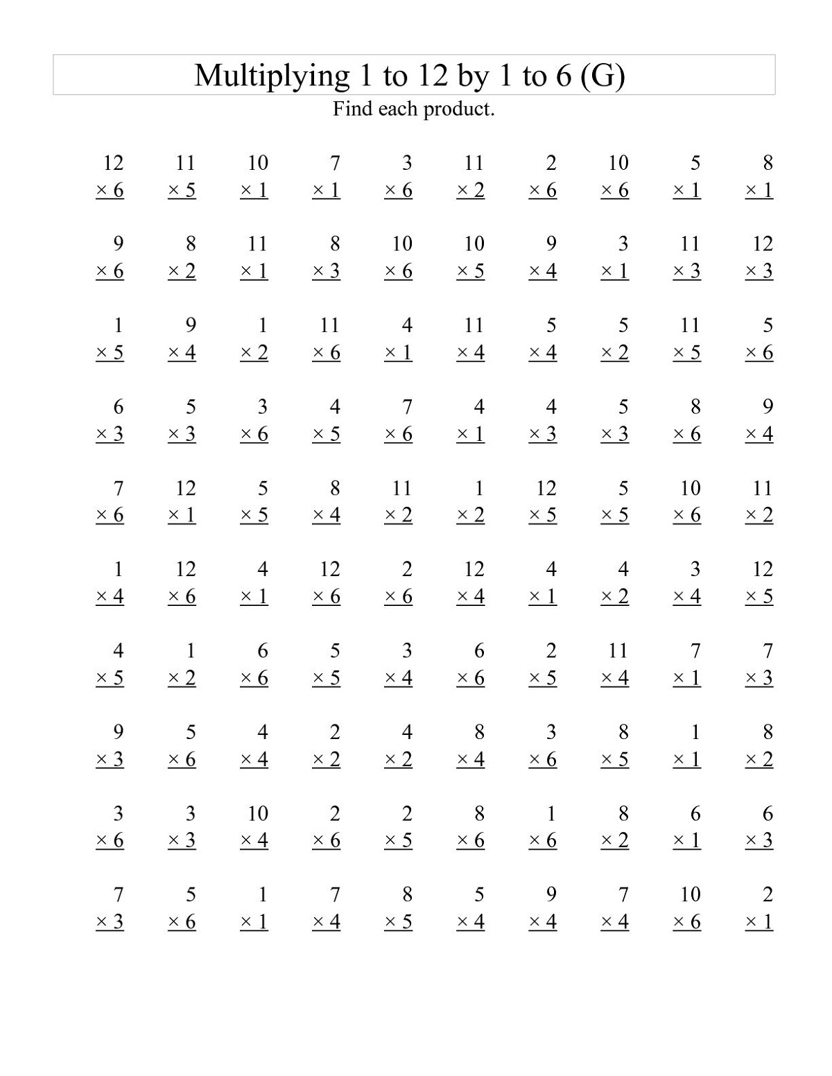 Multiplication Worksheet For Grade School Learning Printable