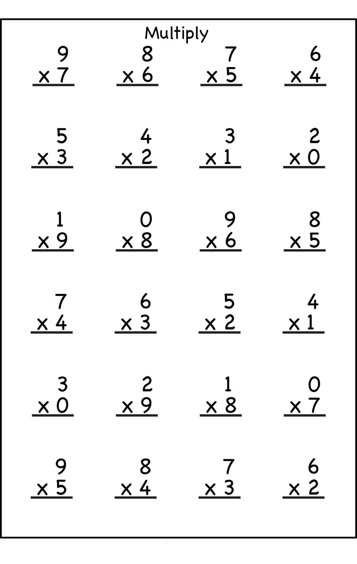 Multiplication Worksheet For Grade School Learning Printable