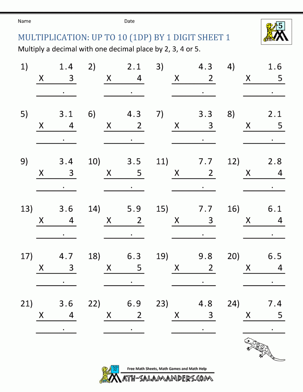 Multiplication Worksheets 5Th Grade 100 Problems 