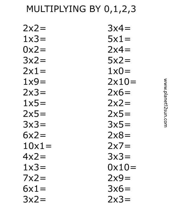 Multiplying By 0 1 2 3 Multiplication Worksheets Math 