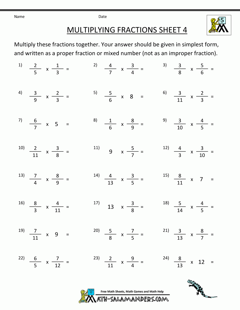 Multiplying Fractions Multiplying Fractions Worksheets 