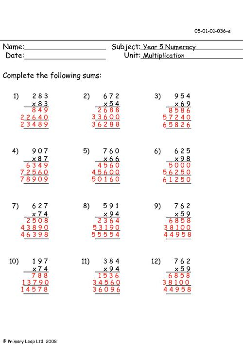 Numeracy Long Multiplication 2 Worksheet PrimaryLeap 