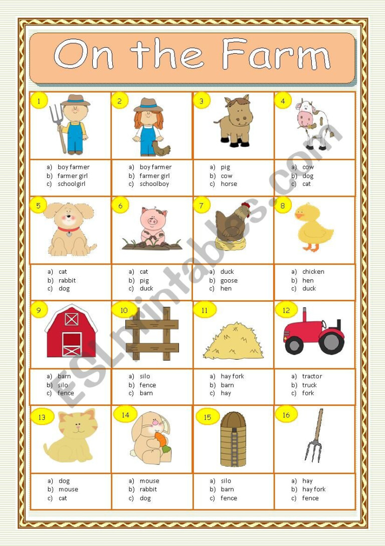 On The Farm Multiple Choice ESL Worksheet By Tomas97