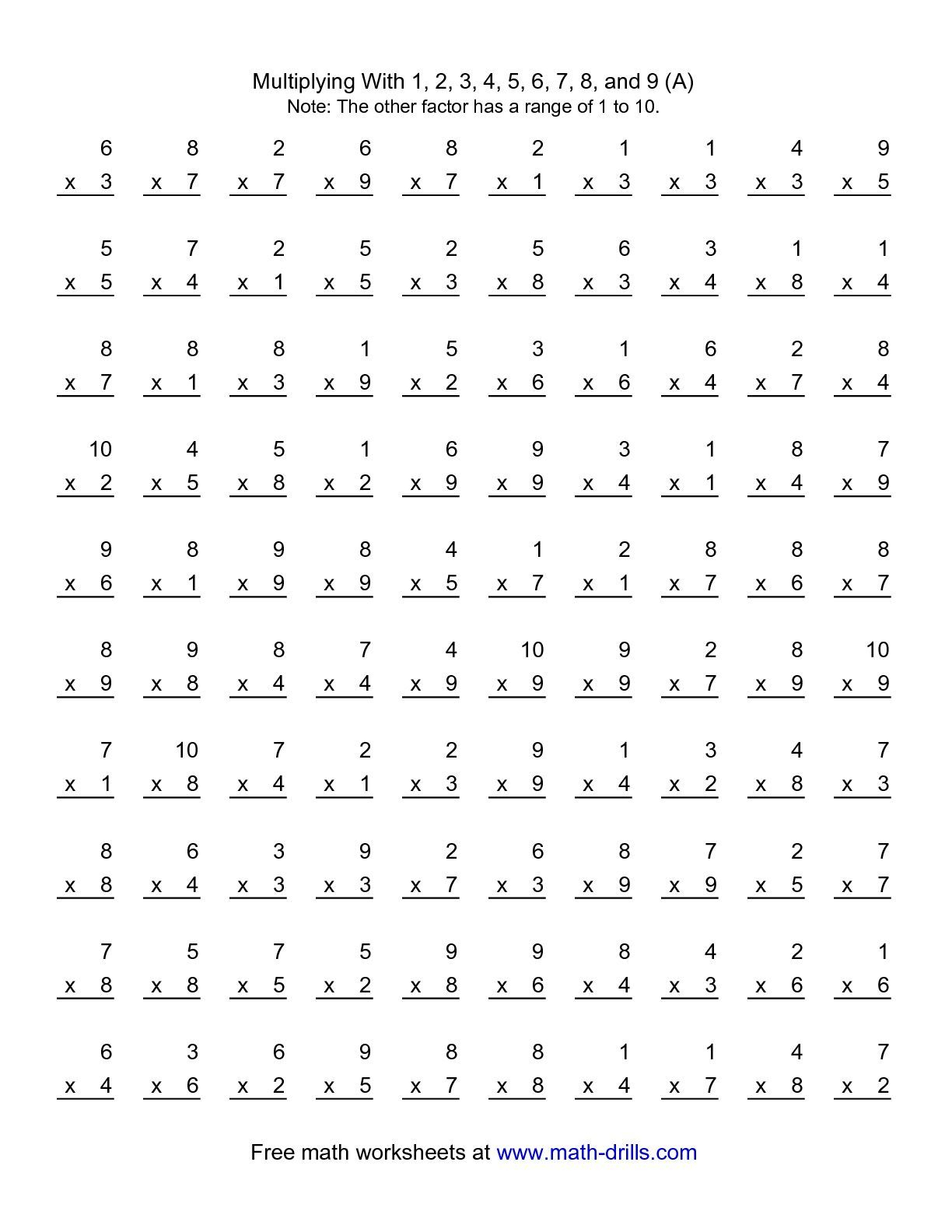 Printable 100 Multiplication Facts Timed Test 