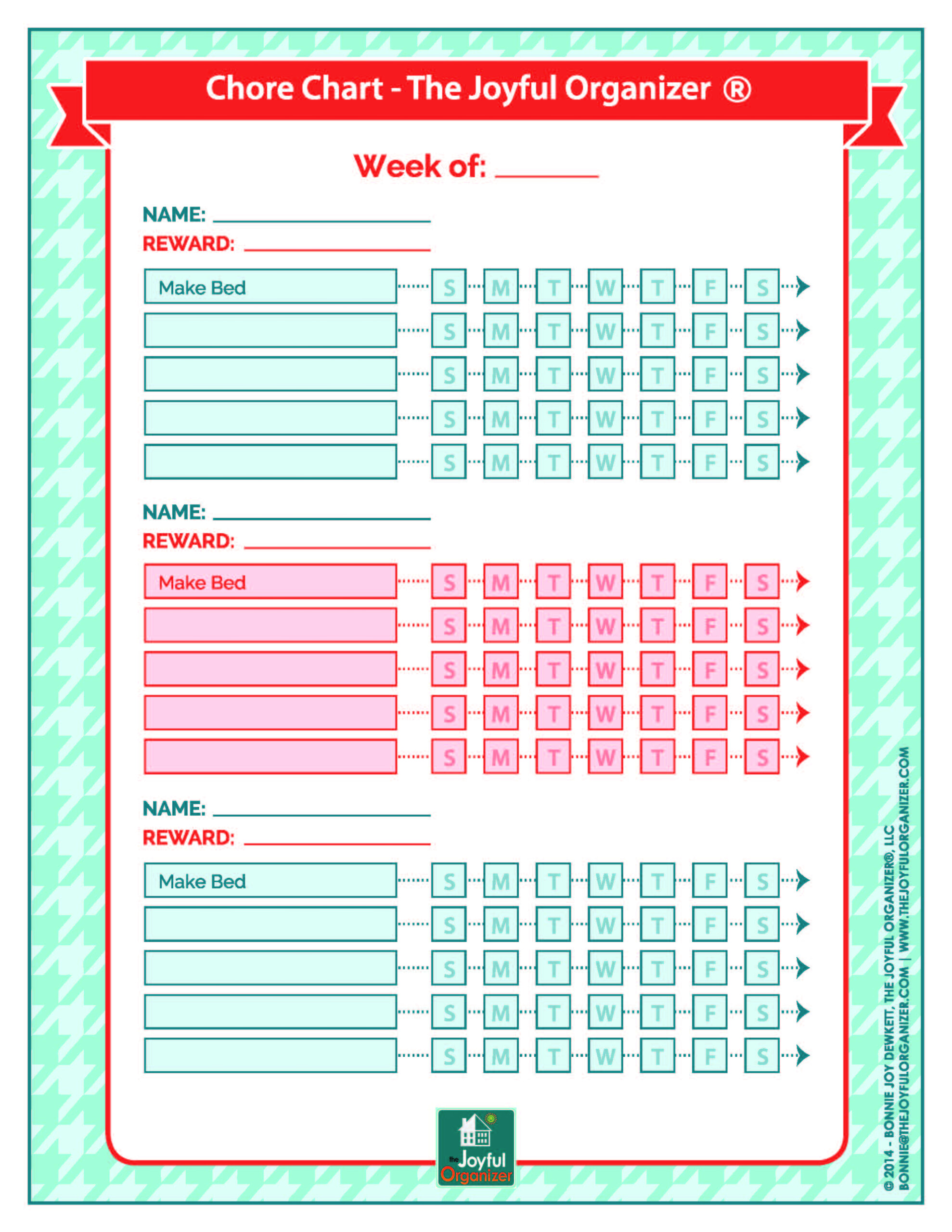 Printable Chore Chart Multiple Kids The Joyful Organizer