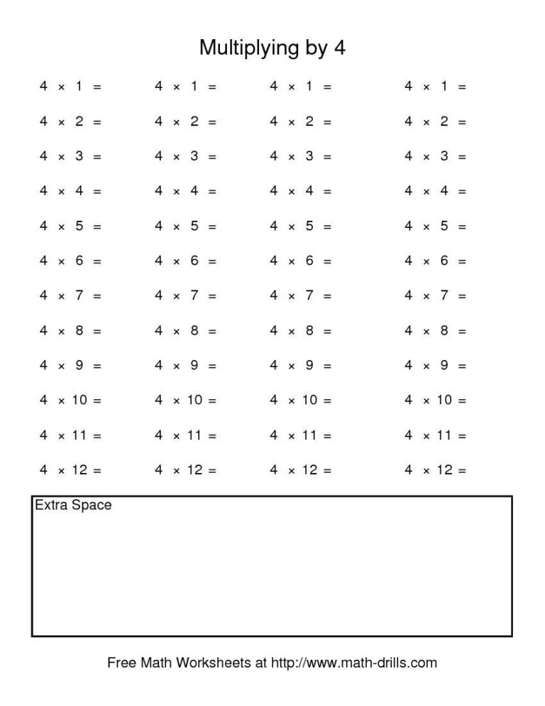 Printable Multiplication Drills 4s Kidsworksheetfun