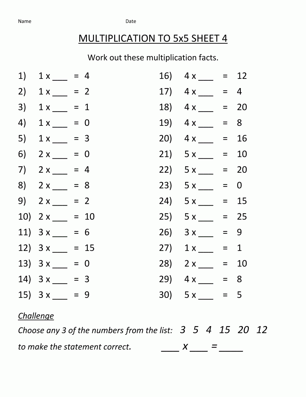 Printable Multiplication Sprints PrintableMultiplication