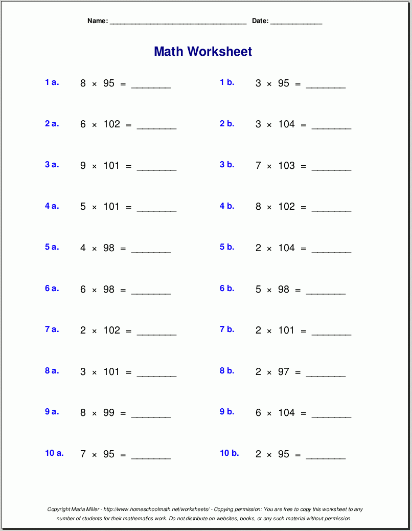Printable Multiplication Worksheets For Grade 5 Times 