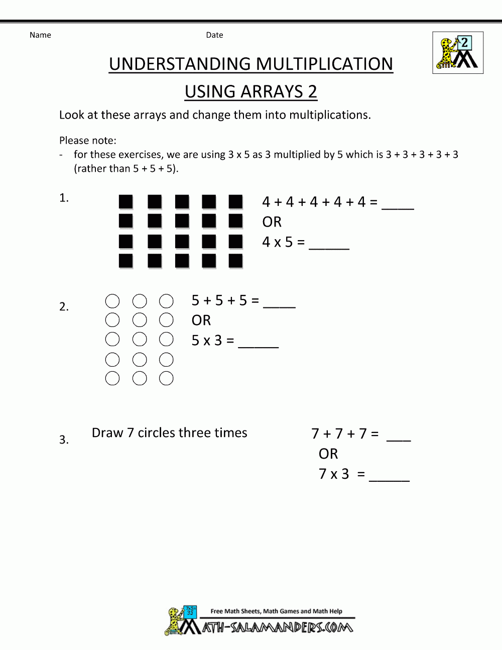 Second grade multiplication worksheets understanding 