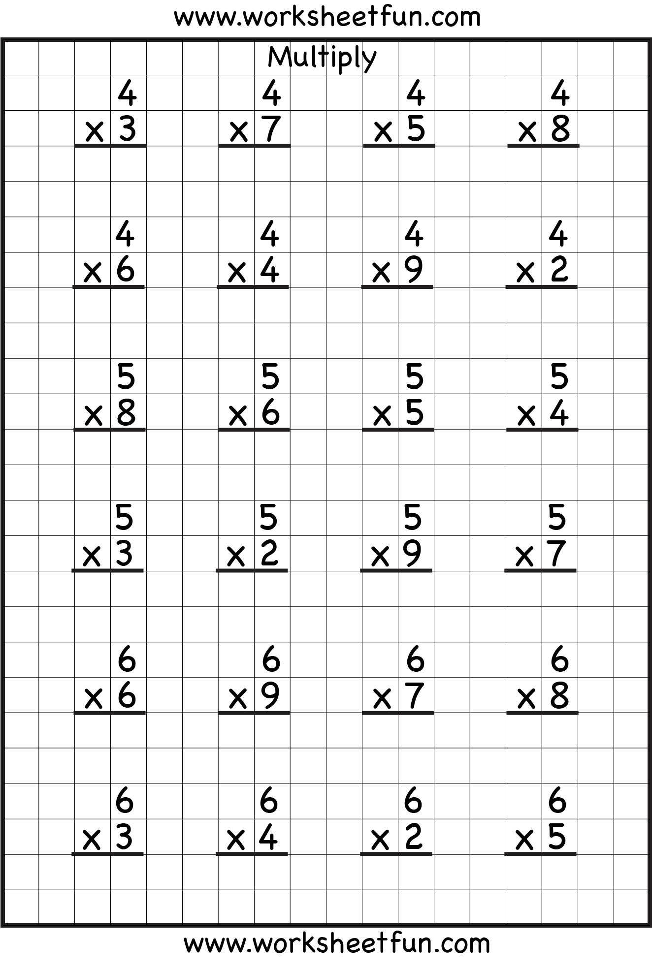 Single Digit Multiplication 8 Worksheets FREE 
