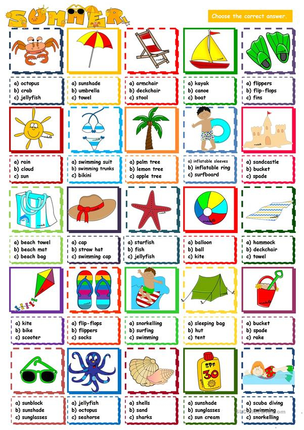 Summer Multiple Choice Worksheet Free ESL Printable 