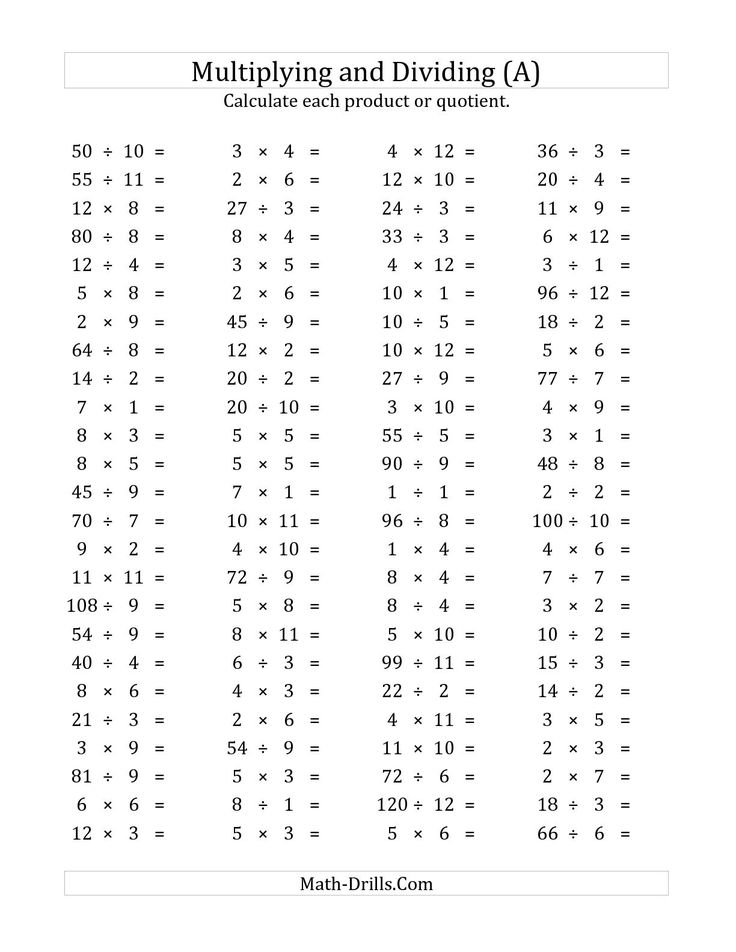 The 100 Horizontal Multiplication Division Questions 