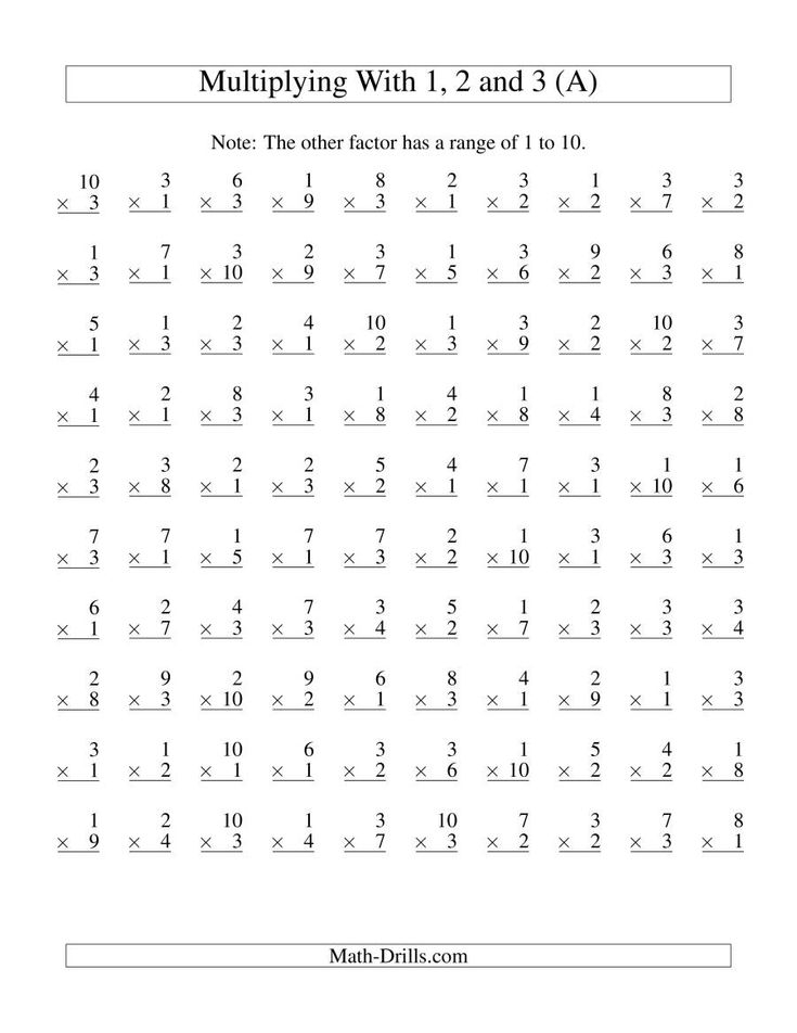 The 100 Vertical Questions Multiplication Facts 1 3 