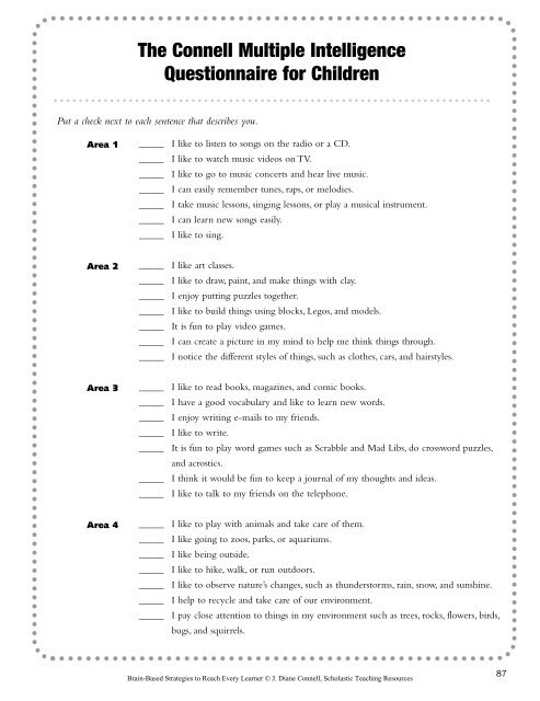 The Connell Multiple Intelligence Questionnaire For Children