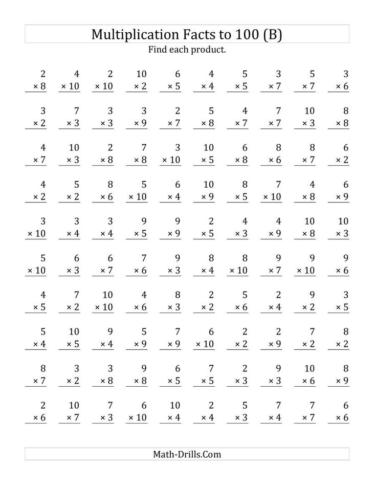 The Multiplication Facts To 100 No Zeros Or Ones B Math 