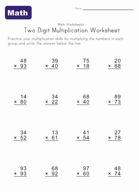 Two Digit Multiplication Worksheets Kids Learning 