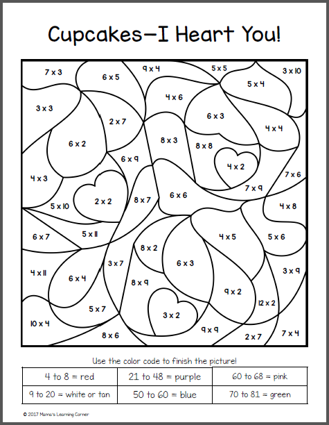 Valentine s Day Color By Number Multiplication Worksheets 