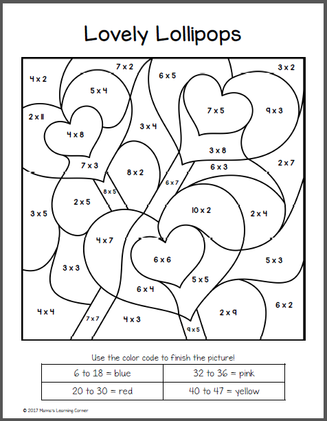 Valentine s Day Color By Number Multiplication Worksheets 