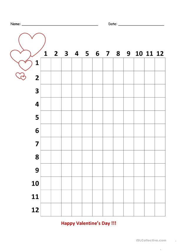 Valentine s Day Multiplication Chart 3rd Grade Worksheet 