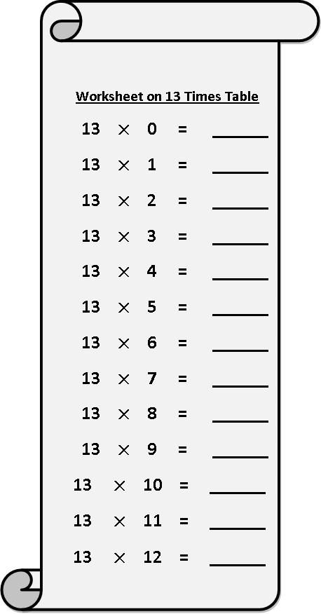 Worksheet On 13 Times Table Printable Multiplication 