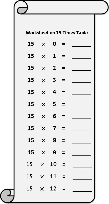 Worksheet On 15 Times Table Printable Multiplication 